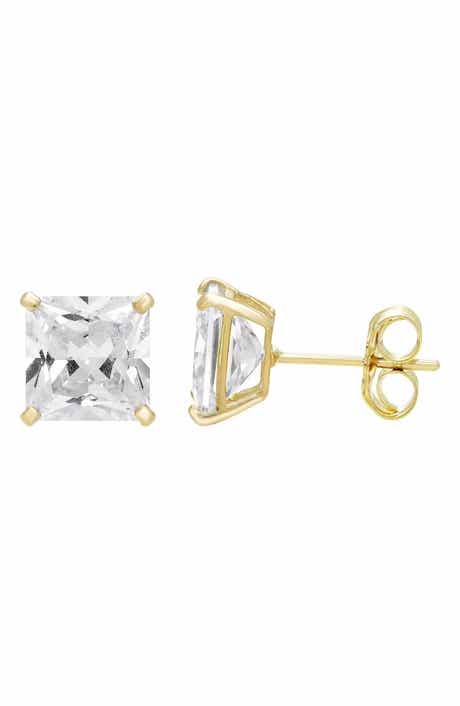 A&M 14K Gold 8mm Square CZ Stud Earrings