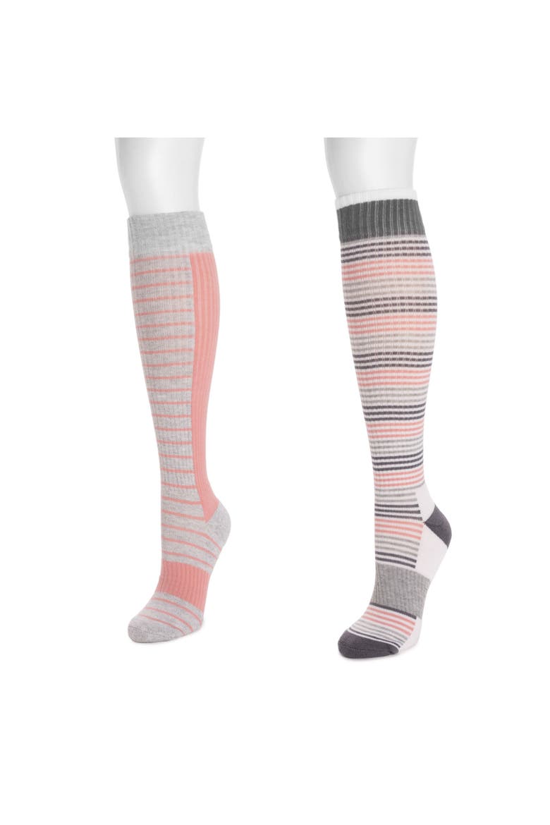 Cotton Compression Knee-High Socks 2 Pair Pack Wide Size, Alternate, color, Grey/Pink
