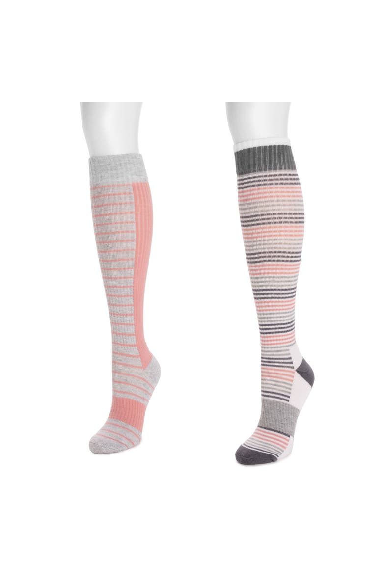 MUK LUKS Cotton Compression Knee-High Socks 2 Pair Pack Wide Size, Alternate, color, Grey/Pink