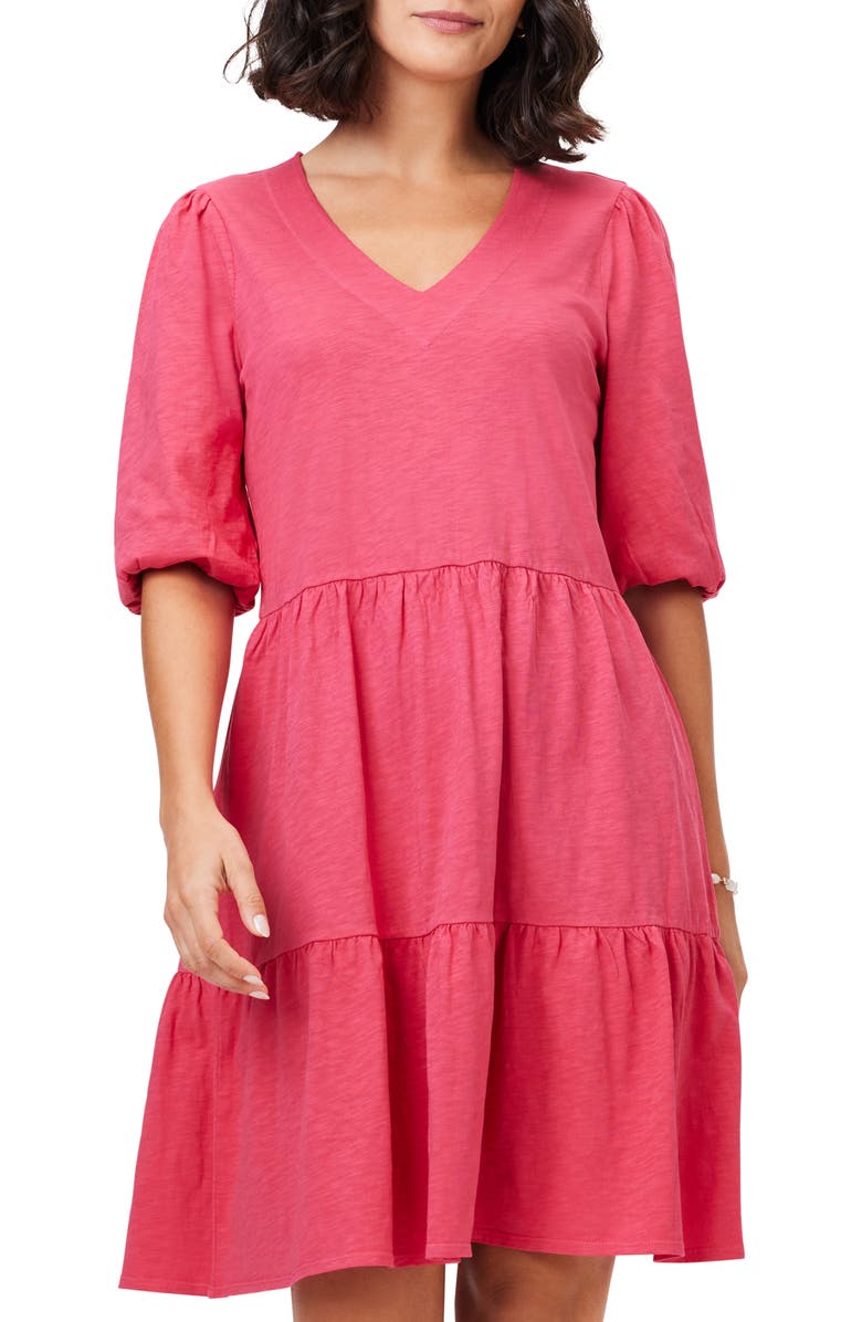 NZT by NIC+ZOE Elbow Sleeve Tiered Dress, Alternate, color, Bright Rose