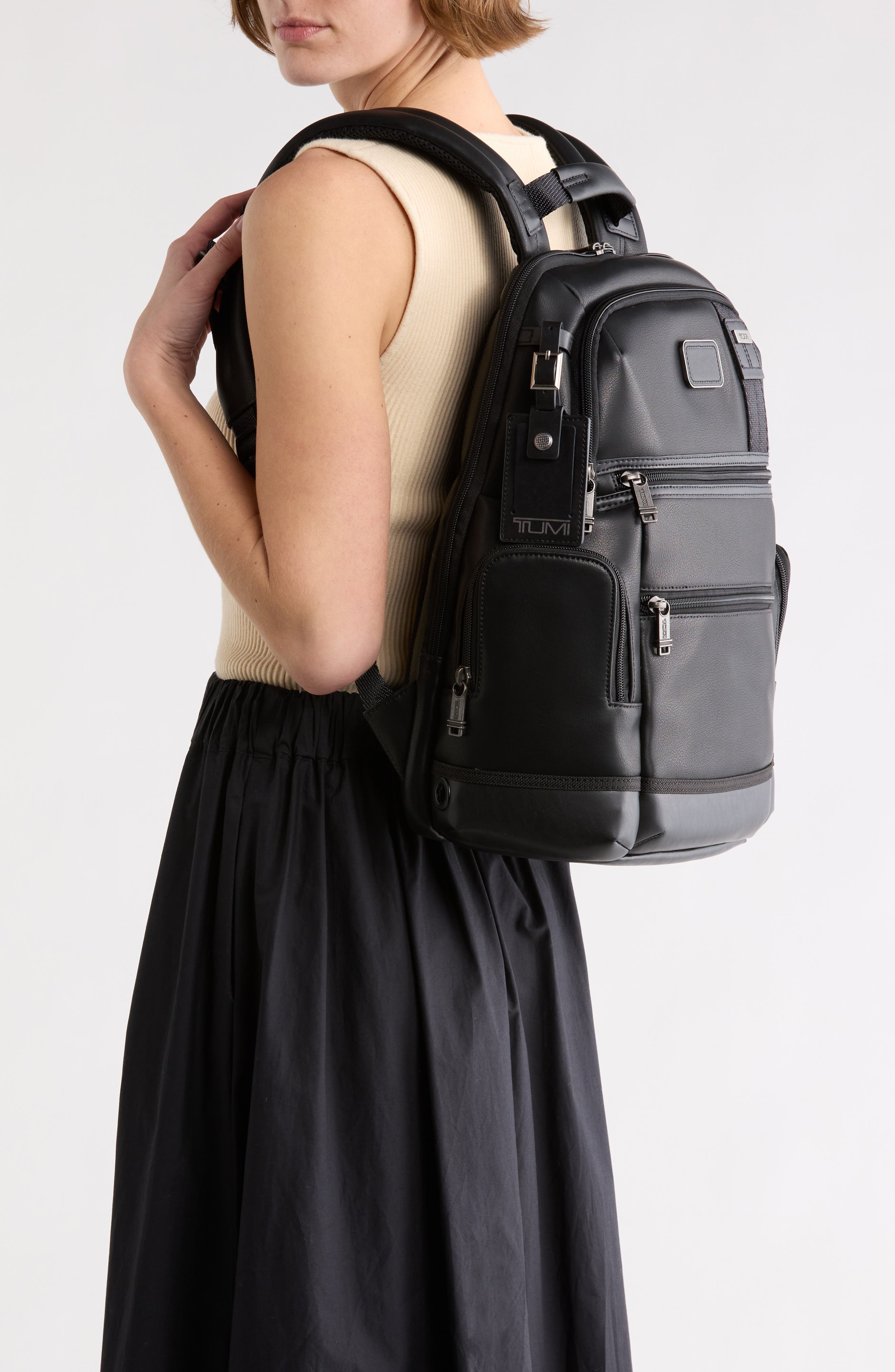 TUMI Parrish Leather Backpack, Alternate, color, Black