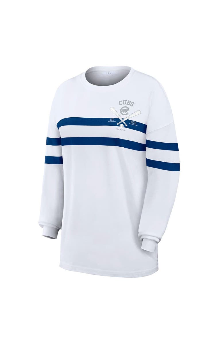 WEAR by Erin Andrews Women's WEAR by Erin Andrews  White Chicago Cubs Oversized Long Sleeve Striped T-Shirt, Alternate, color, White