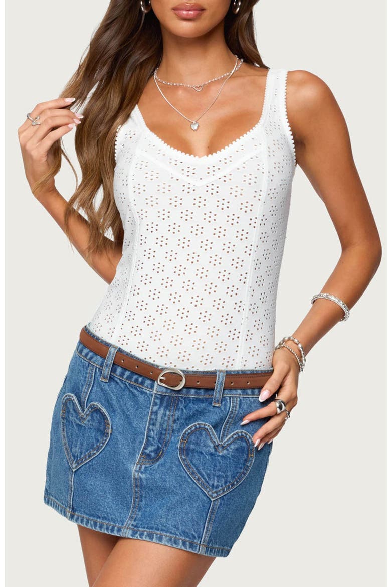 Clementina Eyelet Bodysuit, Main, color, WHITE
