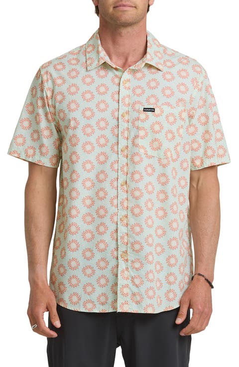 Ocean Mayhem Classic Sun Print Short Sleeve Cotton Button-Up Shirt