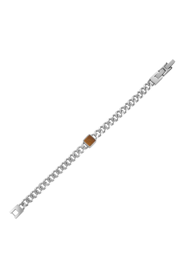 Men's Semiprecious Stone Curb Chain Bracelet, Alternate, color, BROWN