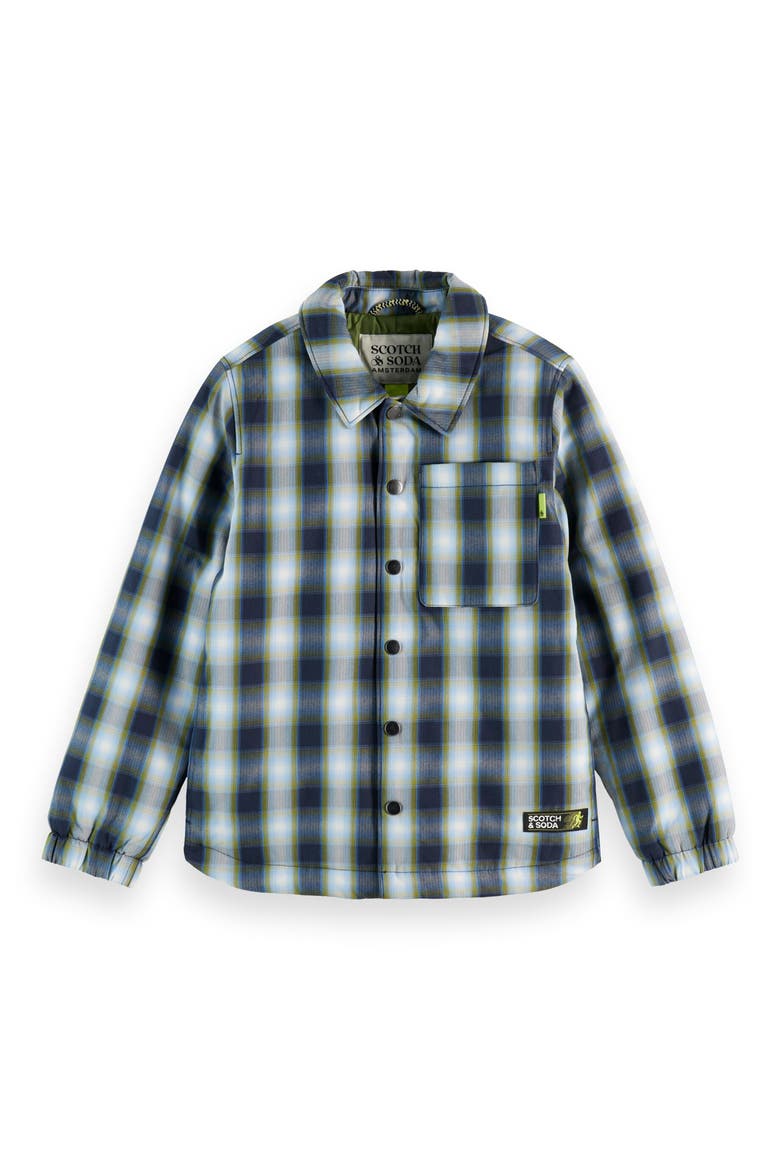 Kids' Plaid Insulated Snap-Up Shirt Jacket, Main, color, SKY CAPTAIN/ CALLA G
