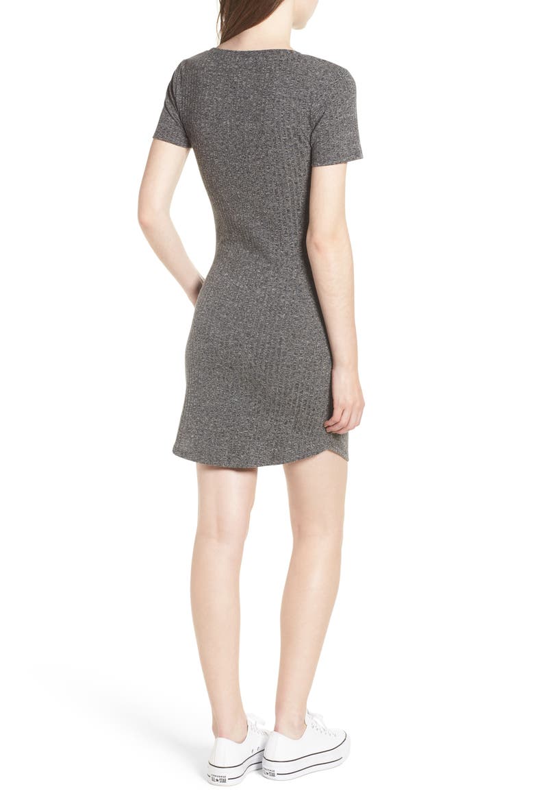 Ruched Ribbed Body-Con Dress, Alternate, color, GREY MEDIUM CHARCOAL HEATHER