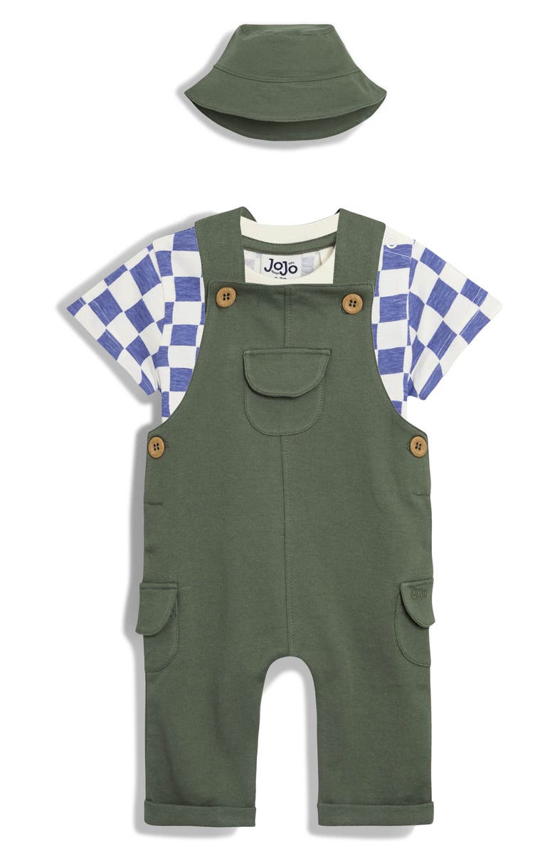 JOJO MAMAN BEBE Check T-Shirt, Knit Overalls & Bucket Hat Set, Main, color,