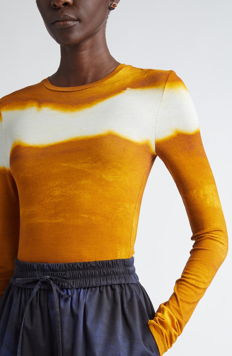 Jason Wu Collection Painted Stripe Long Sleeve Jersey Top, Alternate, color, Marigold / Calico