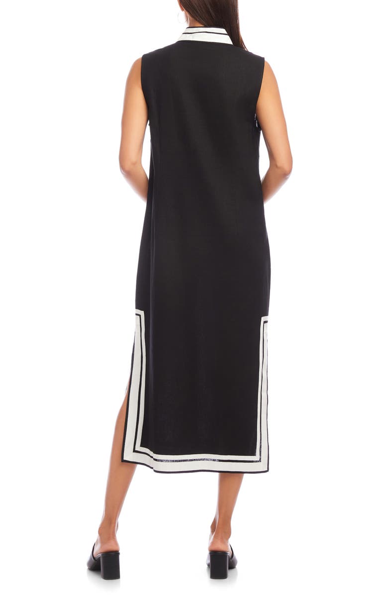 Karen Kane The St. Tropez Linen Blend Midi Dress, Alternate, color, Black W/ Off White