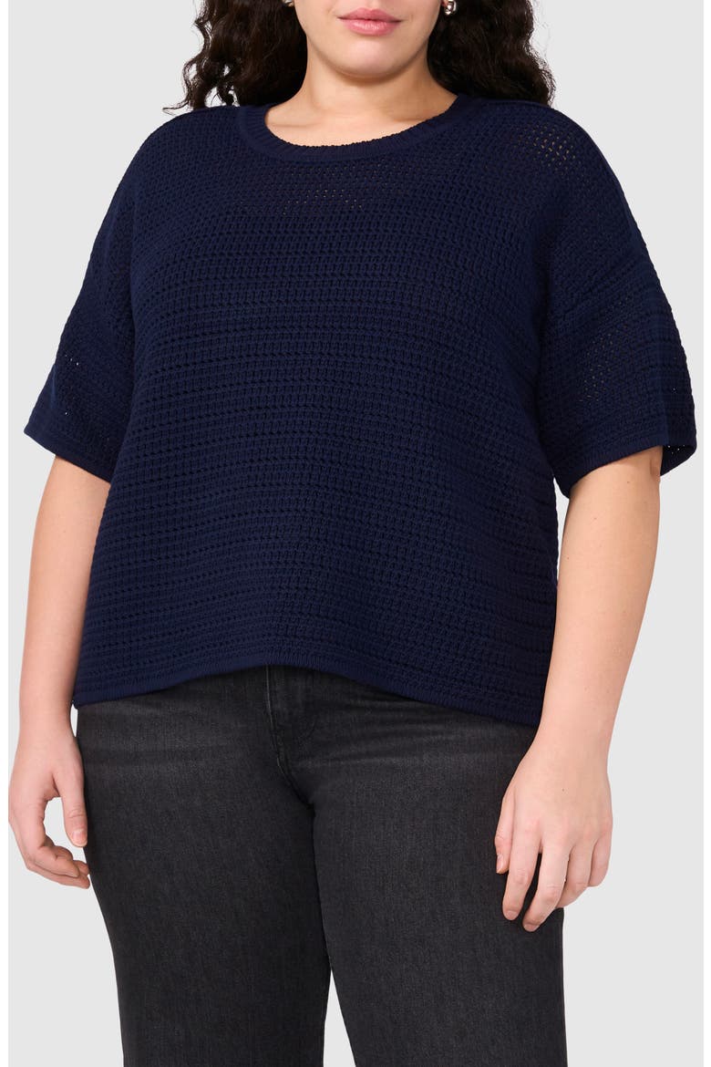 Open Stitch Cotton Crewneck Sweater, Main, color, CLASSIC NAVY