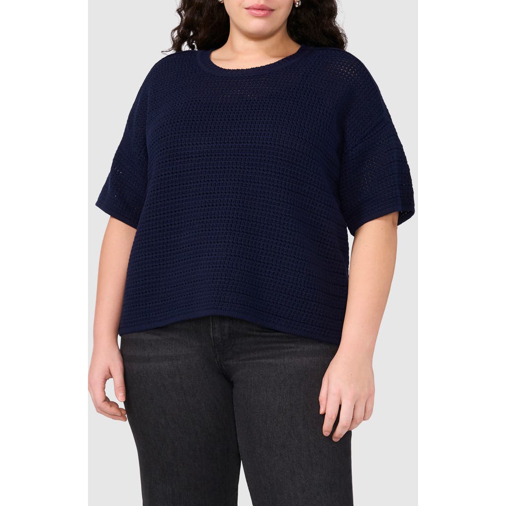 Halogenr Halogen(r) Open Stitch Cotton Crewneck Sweater In Classic Navy