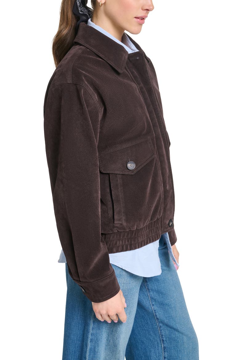 Relaxed Fit Faux Suede Dad Bomber Jacket, Alternate, color, JAVA