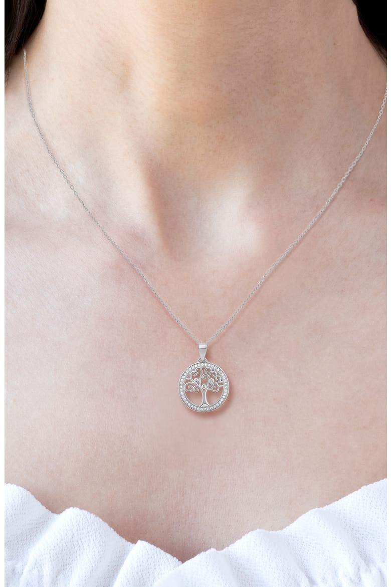 Sterling Silver Tree of Life CZ Pendant Necklace, Alternate, color, SILVER