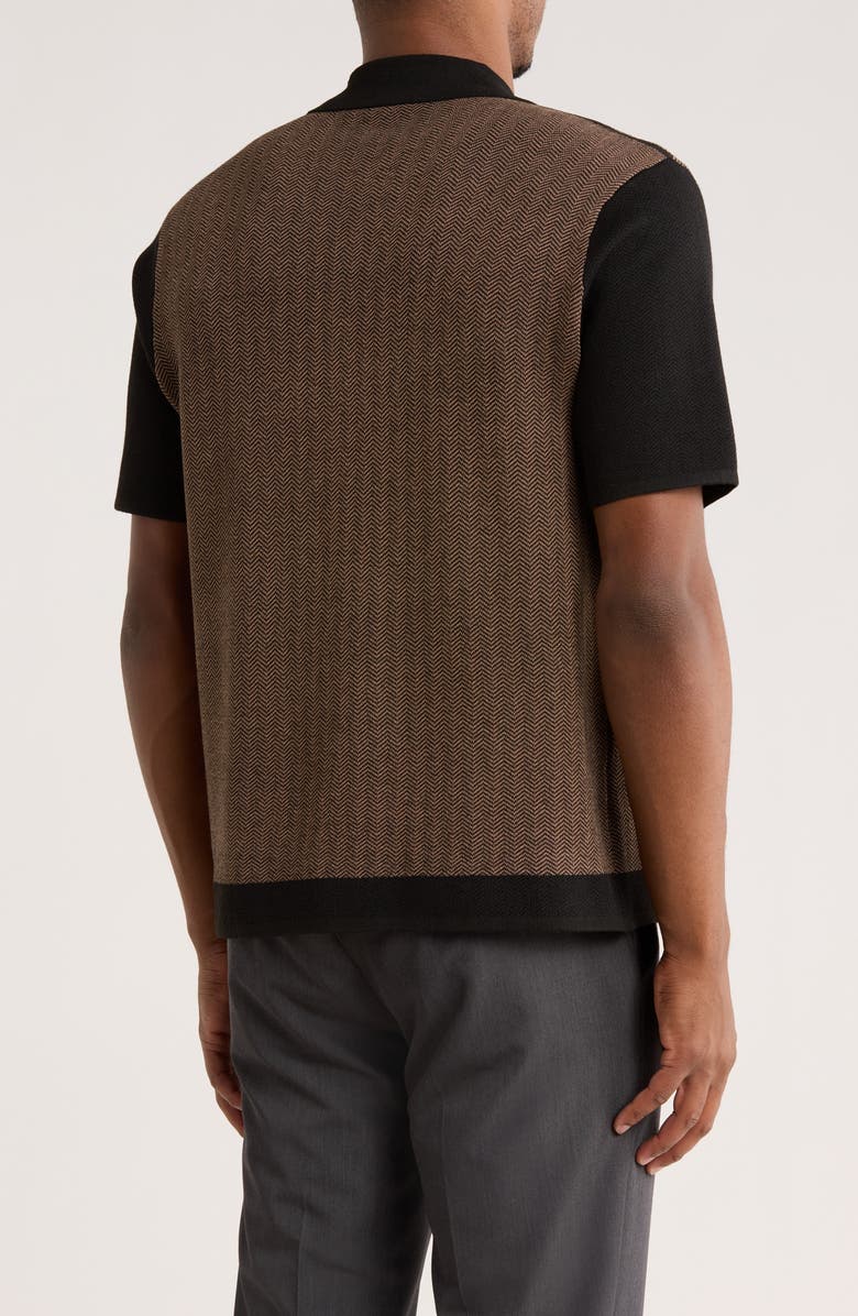 M Magaschoni Snap Button Colorblock Knit Polo, Alternate, color, Tan/ Black Combo