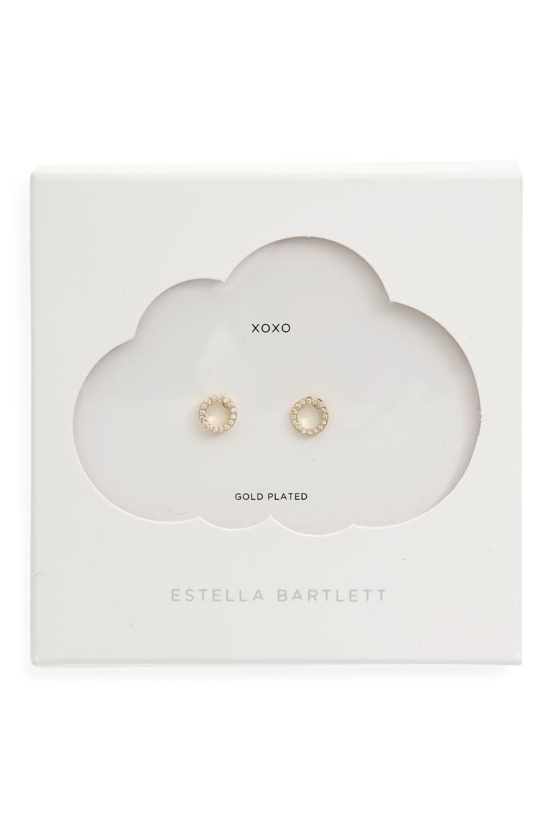 Pavé Crescent Moon Stud Earrings, Alternate, color, GOLD