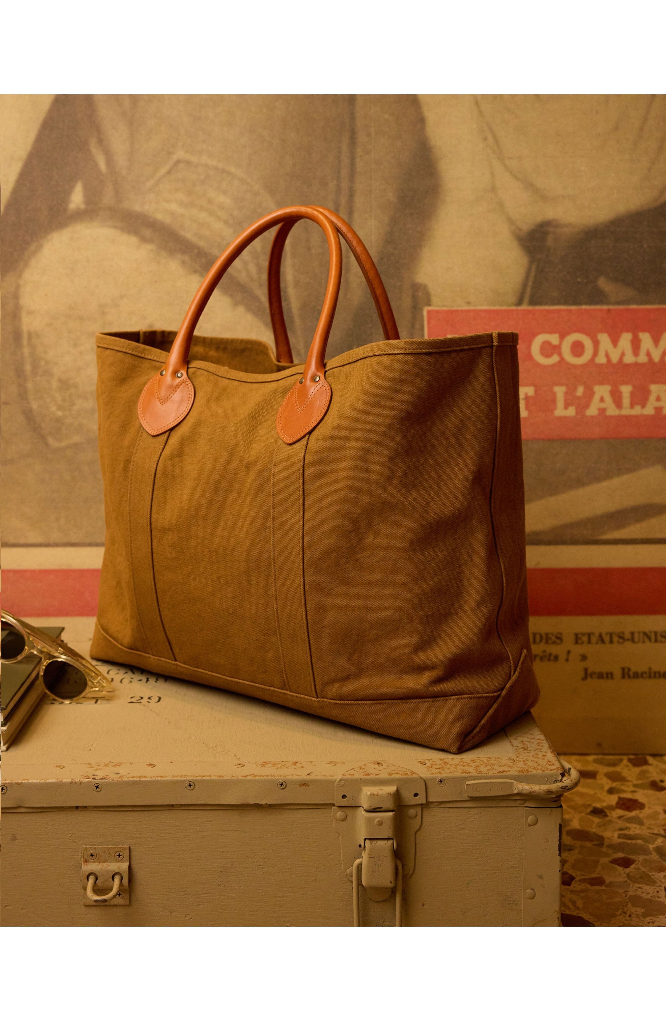 Port Canvas Bag with Leather Handles, Alternate, color, CAMEL