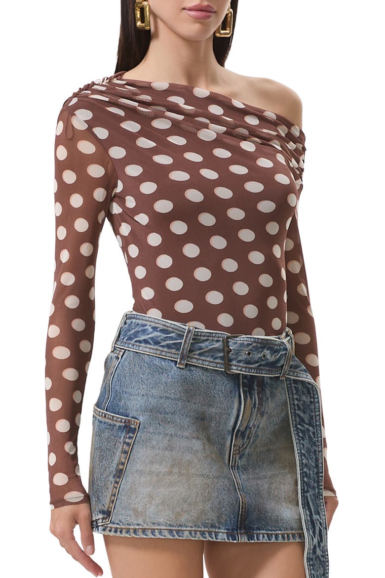Barry One-Shoulder Mesh Top, Main, color, CHOCOLATE HALO DOT