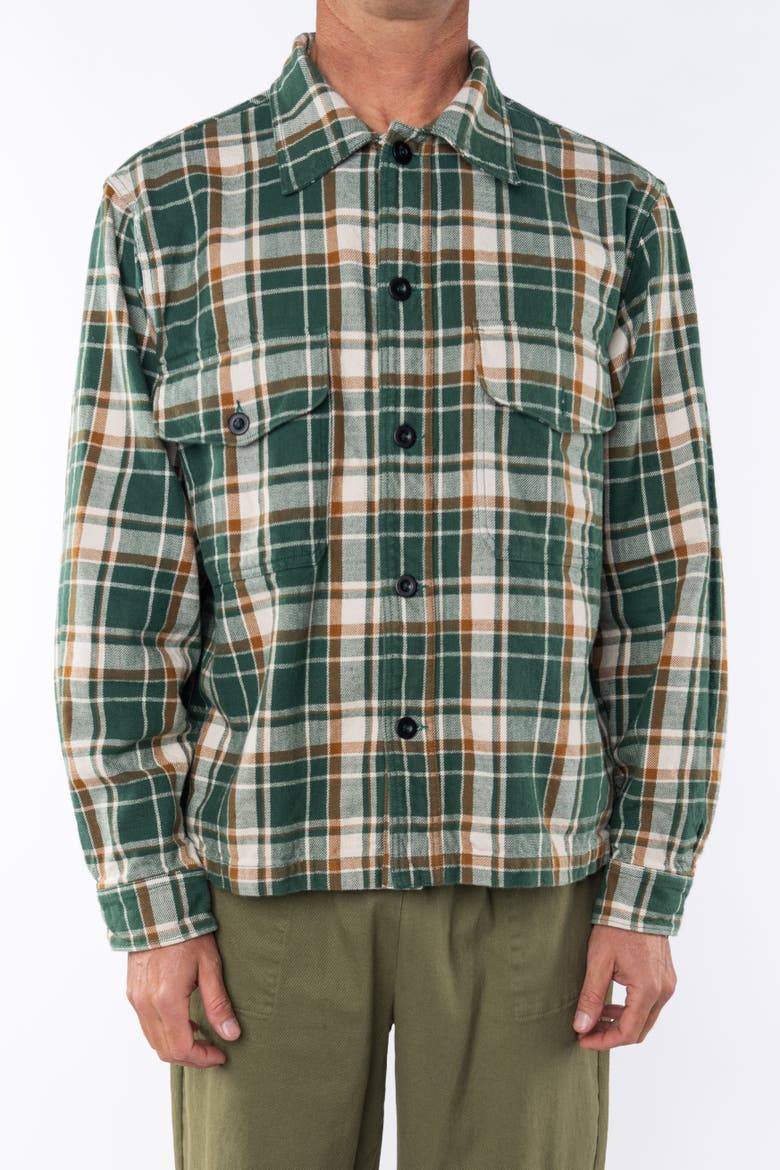 Gender Inclusive Bucky Flannel Over Shirt, Alternate, color, Green/Brown