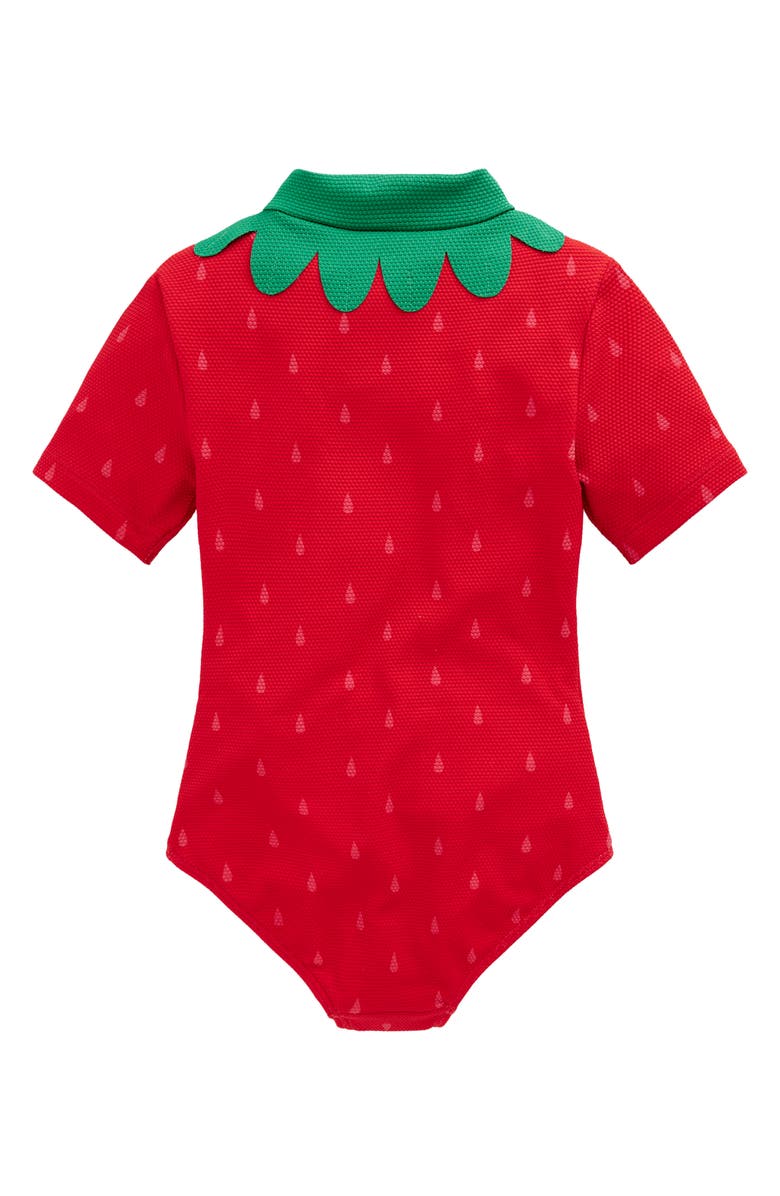 Mini Boden Kids' Short Sleeve One-Piece Rashguard Swimsuit, Alternate, color, Poppy Red Strawberry