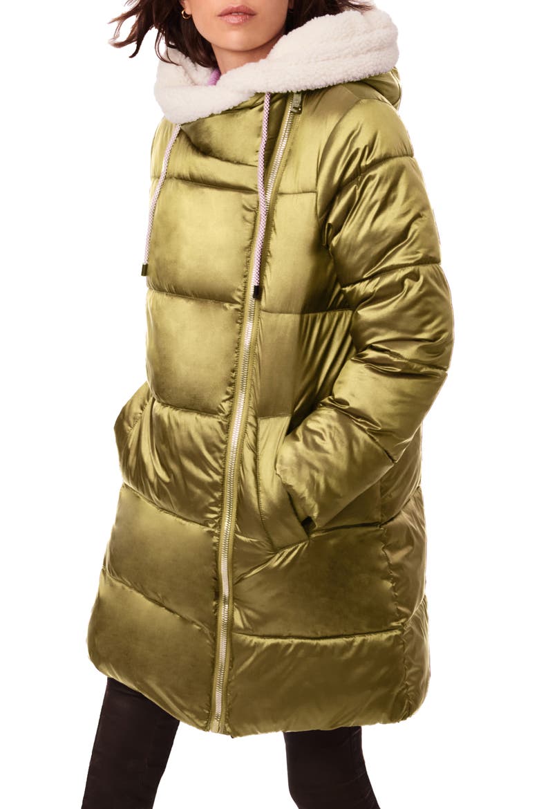 Faux Fur Lined Water Resistant Puffer Jacket, Alternate, color, GOLDN MOSS