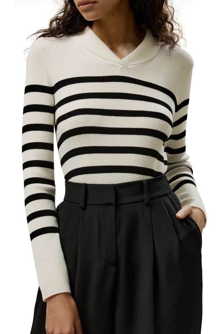 Women's Striped Ultra-fine Merino Wool Sweater, Main, color, White With Black Stripes