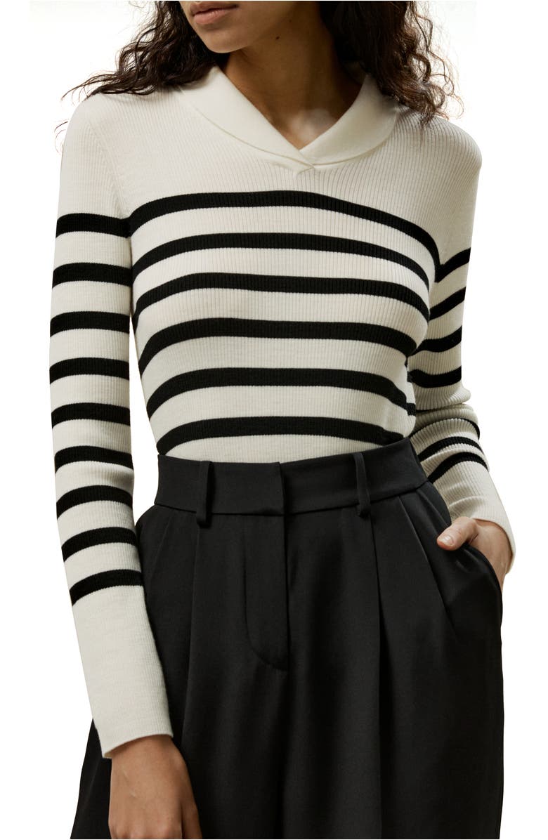 Lilysilk Women's Striped Ultra-fine Merino Wool Sweater, Main, color, White With Black Stripes