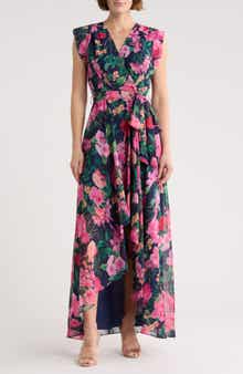 Eliza J Obi Floral Cap Sleeve High-Low Maxi Dress