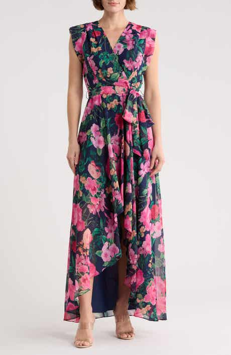 Eliza J Obi Floral Cap Sleeve High-Low Maxi Dress