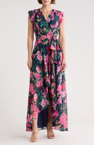 Eliza J Obi Floral Cap Sleeve High-Low Maxi Dress