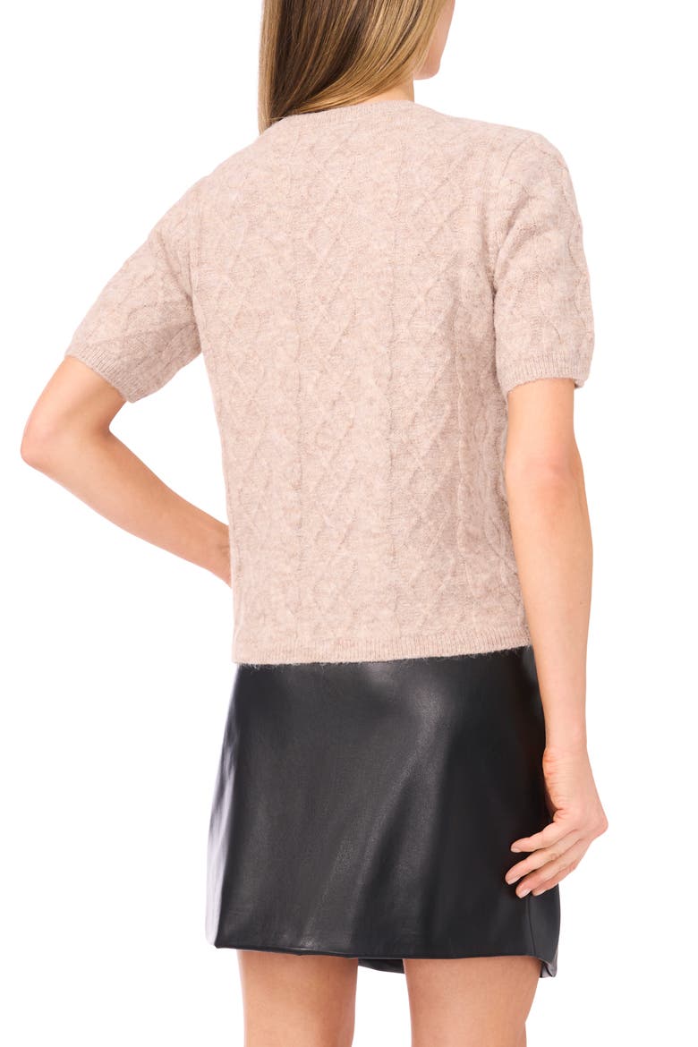 Fuzzy Cable Stitch Short Sleeve Crewneck Sweater, Alternate, color, SANDY PERU