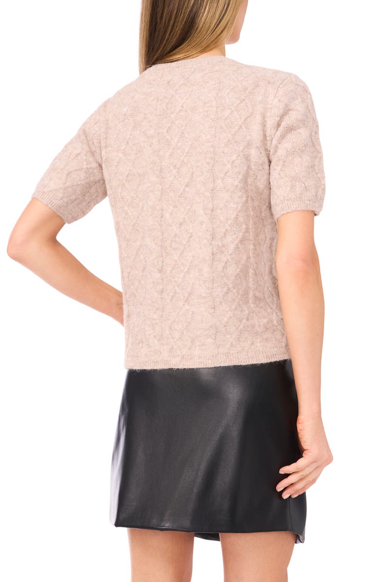 Halogen<sup>®</sup> Fuzzy Cable Stitch Short Sleeve Crewneck Sweater, Alternate, color, Sandy Peru