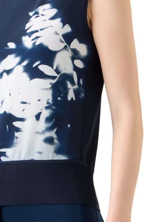 Akris Wildflower Print Sleeveless Silk Sweater In Blue
