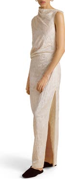 Marina Moscone Column Dress w/ Asymmetric Drape