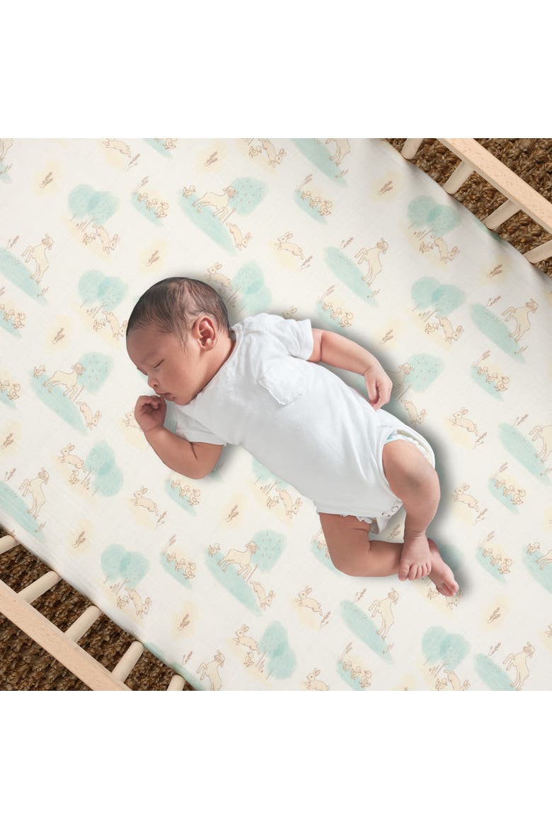 Signature Organic Cotton Muslin Meadow Baby Fitted Crib Sheet, Alternate, color, White