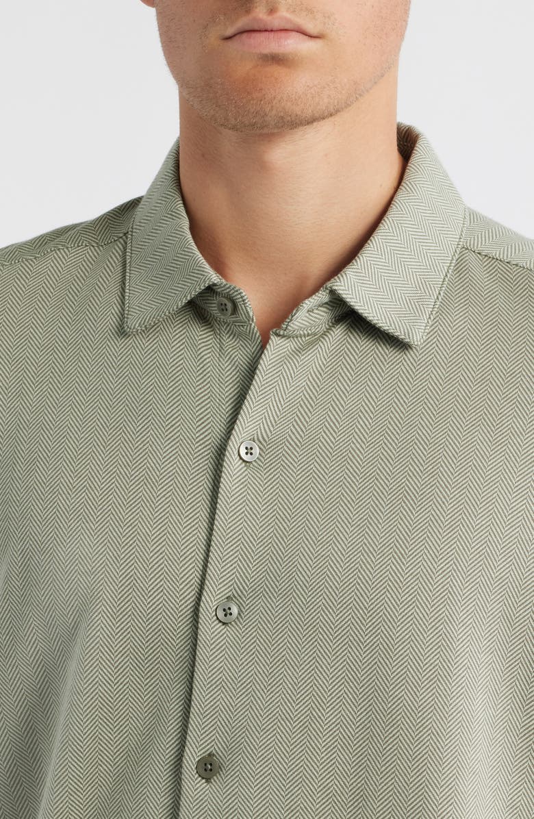 Robert Barakett Nino Herringbone Short Sleeve Cotton Knit Button-Up Shirt, Alternate, color, Green