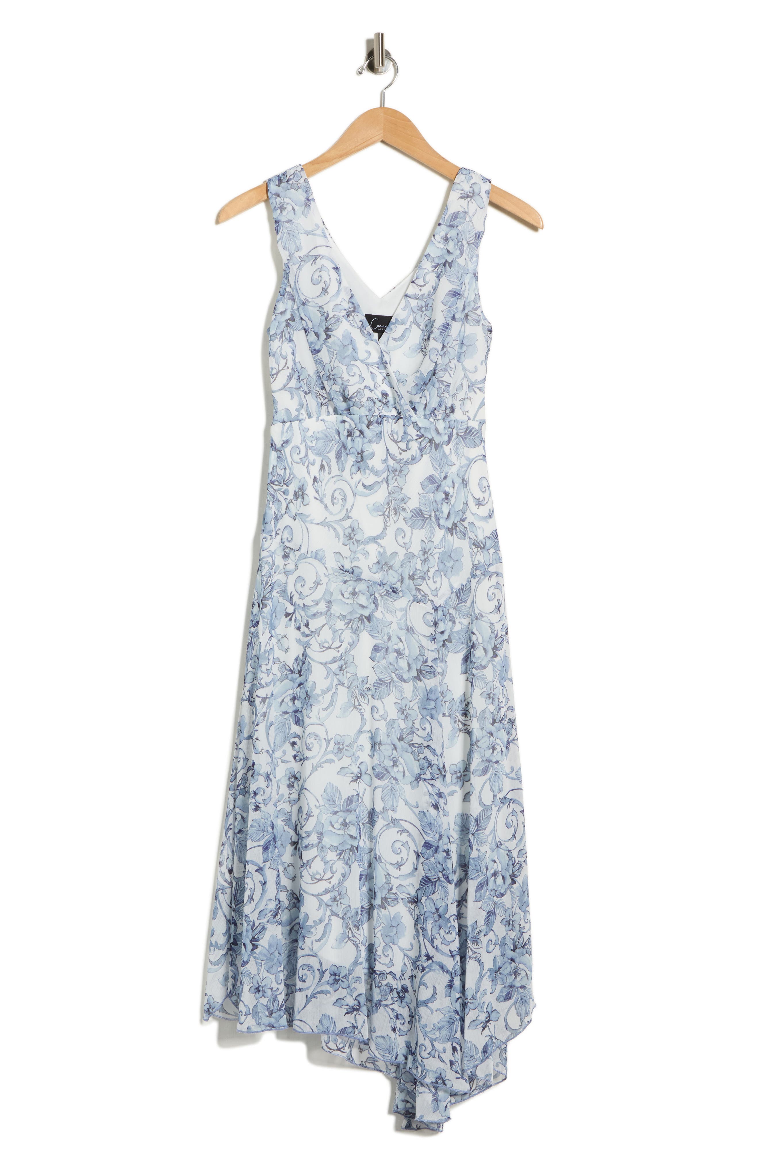 Connected Apparel Floral Asymmetric Hem Midi Dress