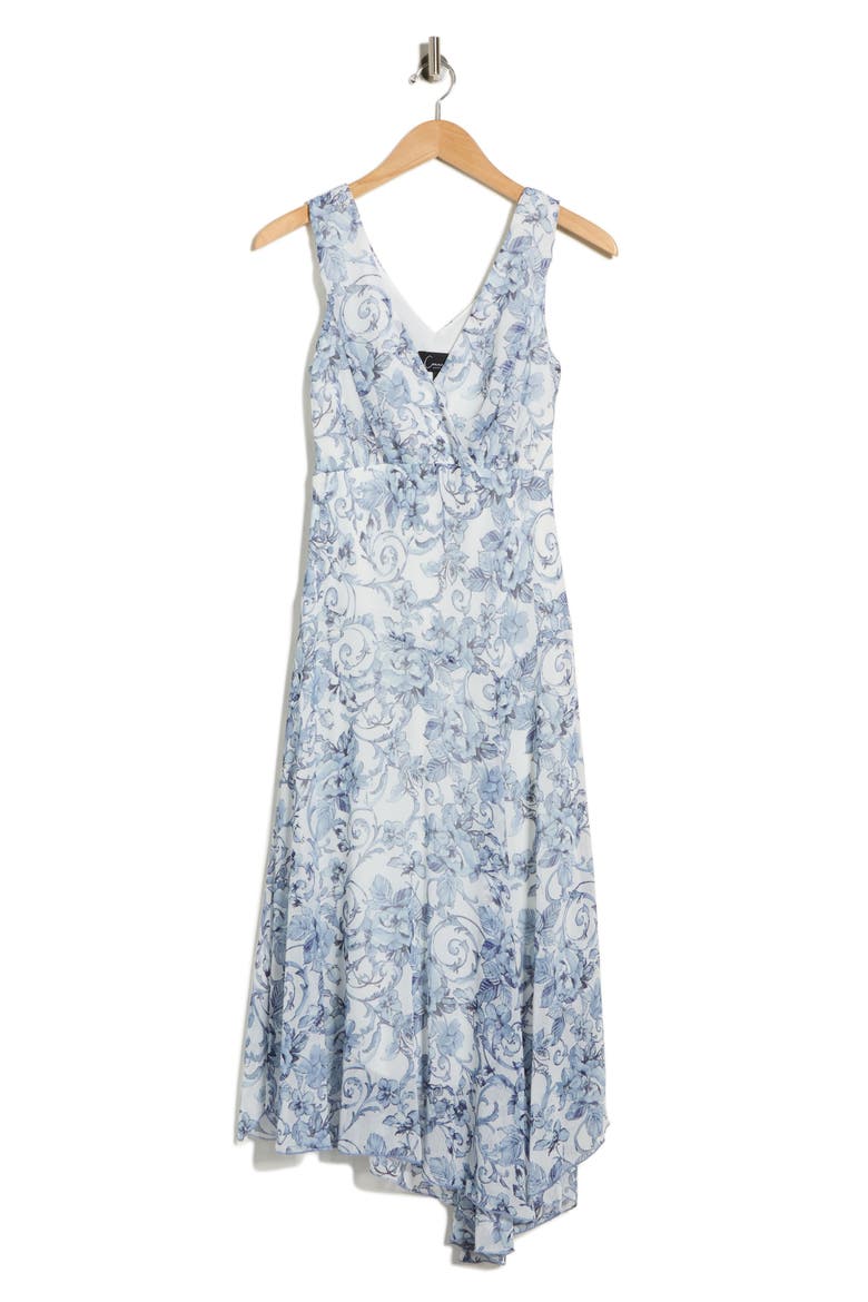 Floral Asymmetric Hem Midi Dress, Alternate, color, BLUE