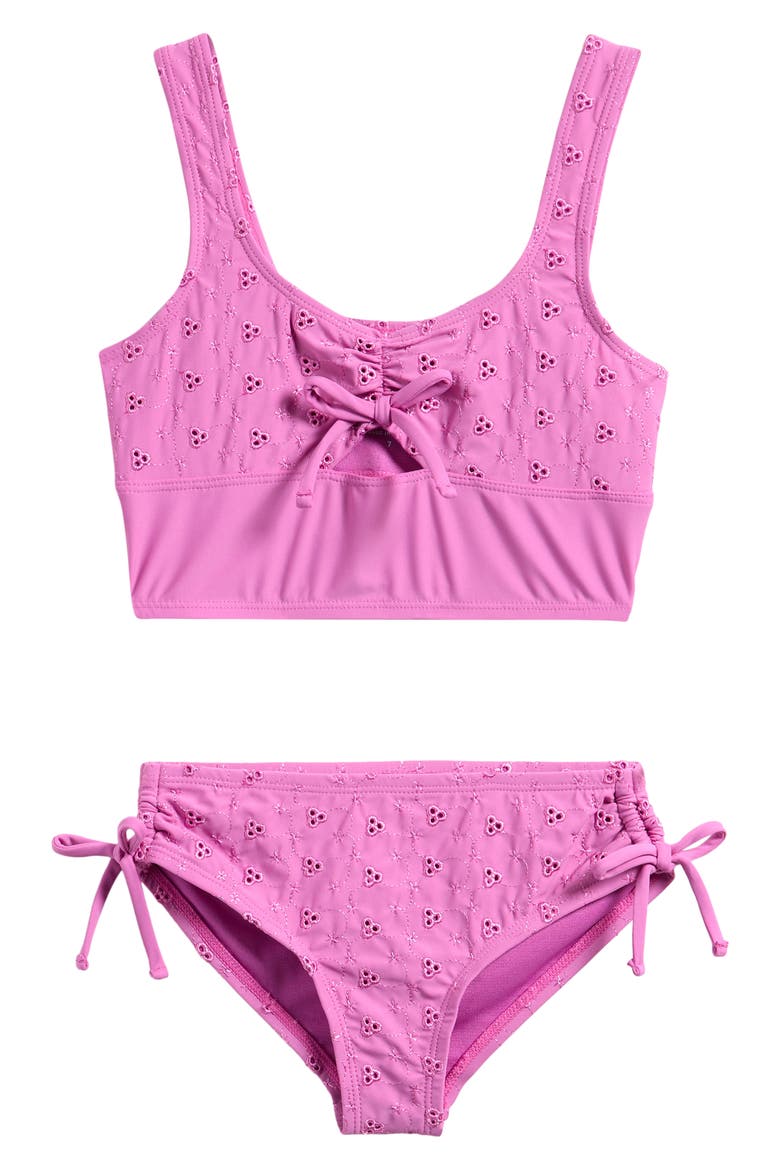 Kids' Shirred Two-Piece Swimsuit, Main, color, ROSEBUD