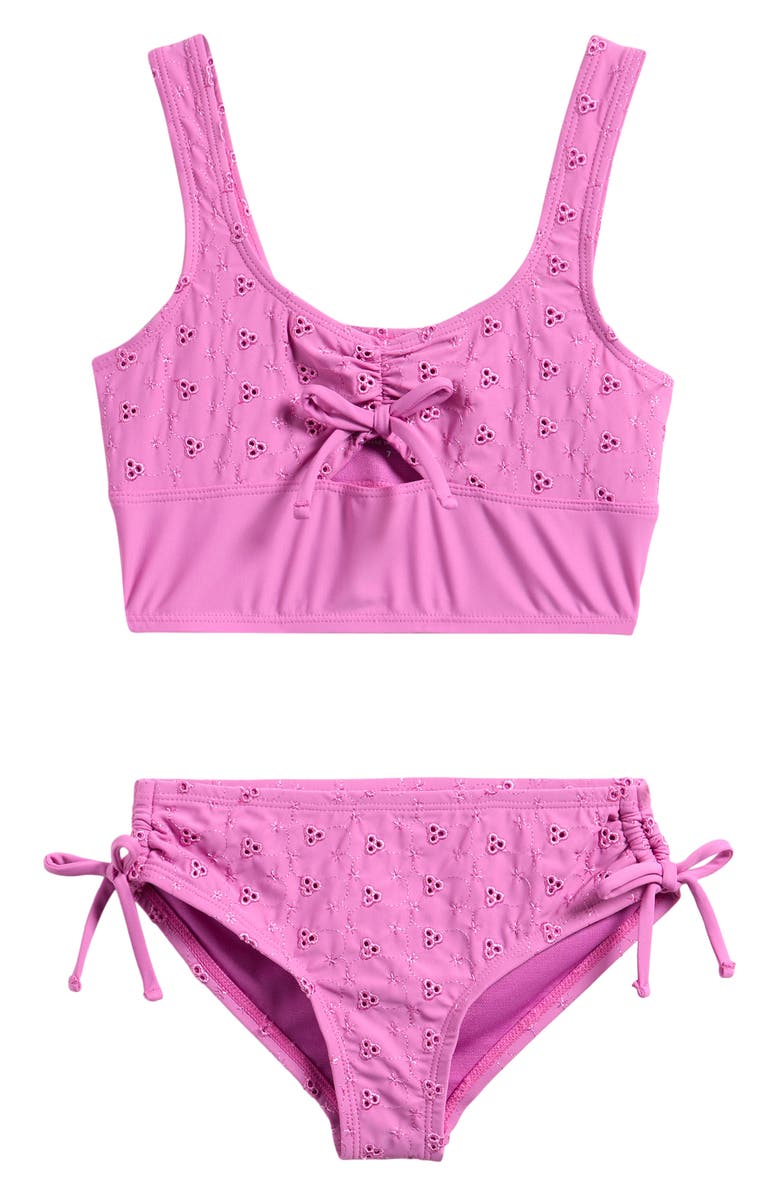 Miken Swim Kids' Shirred Two-Piece Swimsuit, Main, color, Rosebud