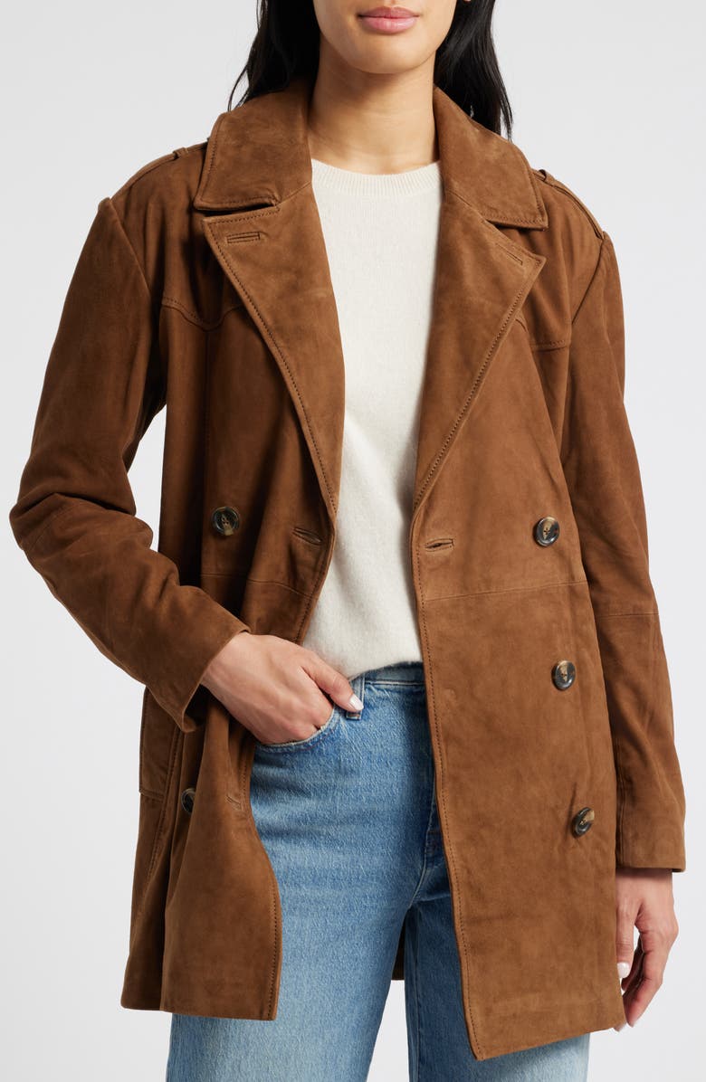 Bernardo Suede Belted Trench Coat, Alternate, color,
