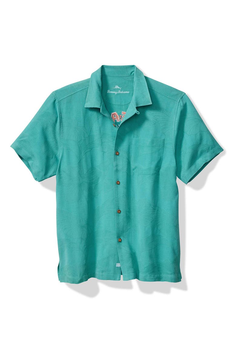 Tommy Bahama Meat Your Maker Floral Jacquard Silk Camp Shirt, Main, color, Aqua Aloha