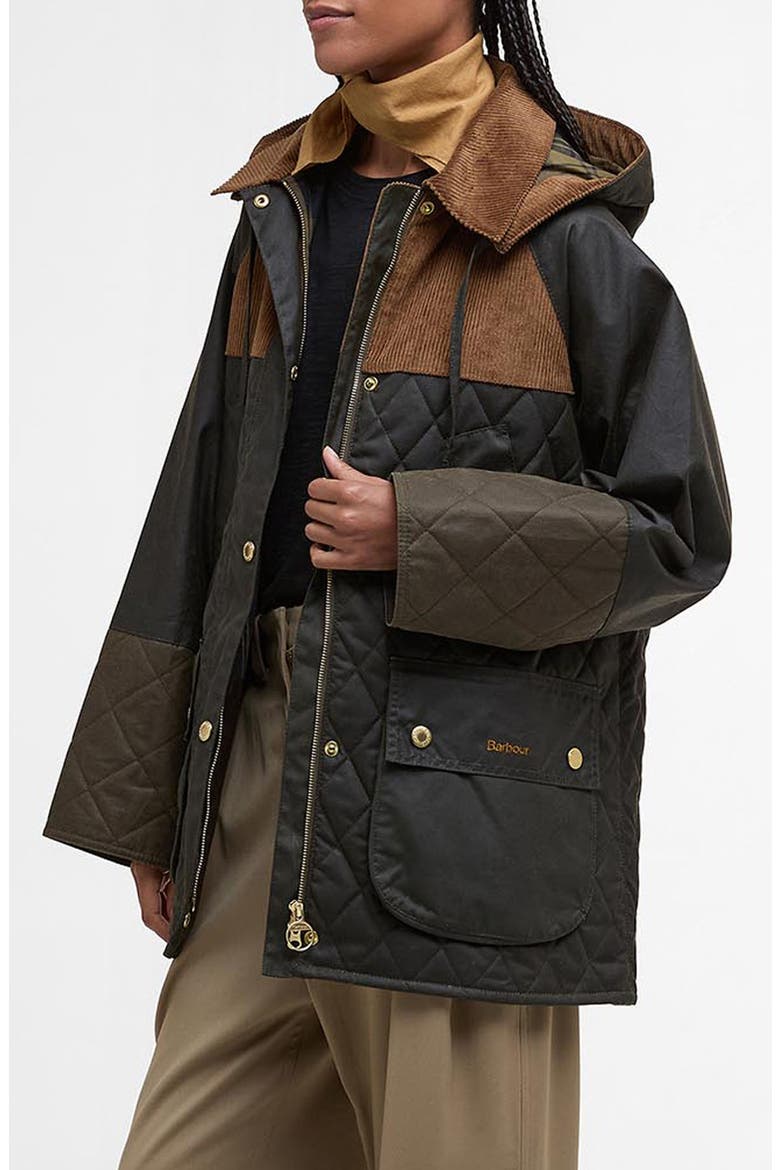 Imelda Water Repellent Mixed Media Jacket with Removable Hood, Alternate, color, ARCHIVE OLIVE/ OLIVE/ BEECH