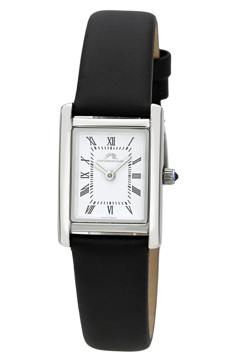 PORSAMO BLEU Karolina Leather Strap Watch, 21.5mm x 30mm, Main, color, Black/ Silver