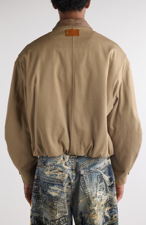 Acne Studios Logo Patch Cotton Bomber Jacket In Khaki Beige