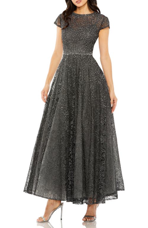 Mac Duggal Embellished Cap Sleeve A-line Dress In Black