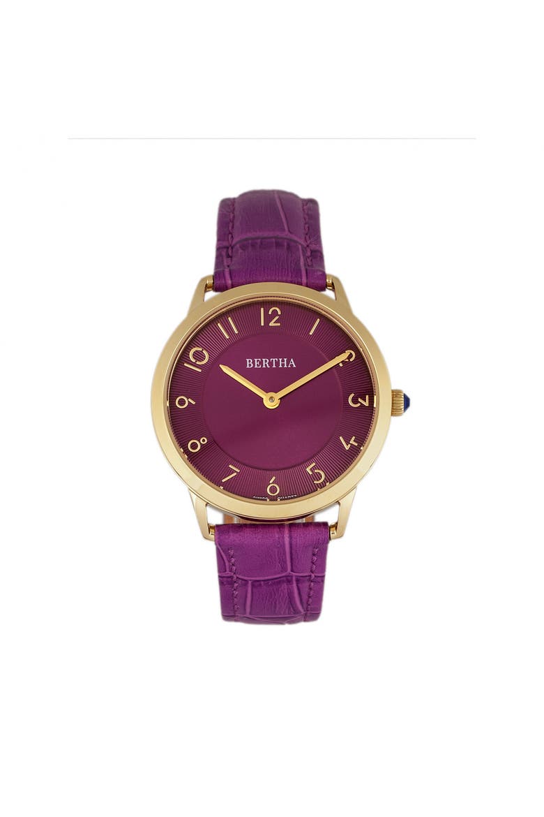 Abby Swiss Leather-Band Watch, Main, color, Gold/Fuchsia
