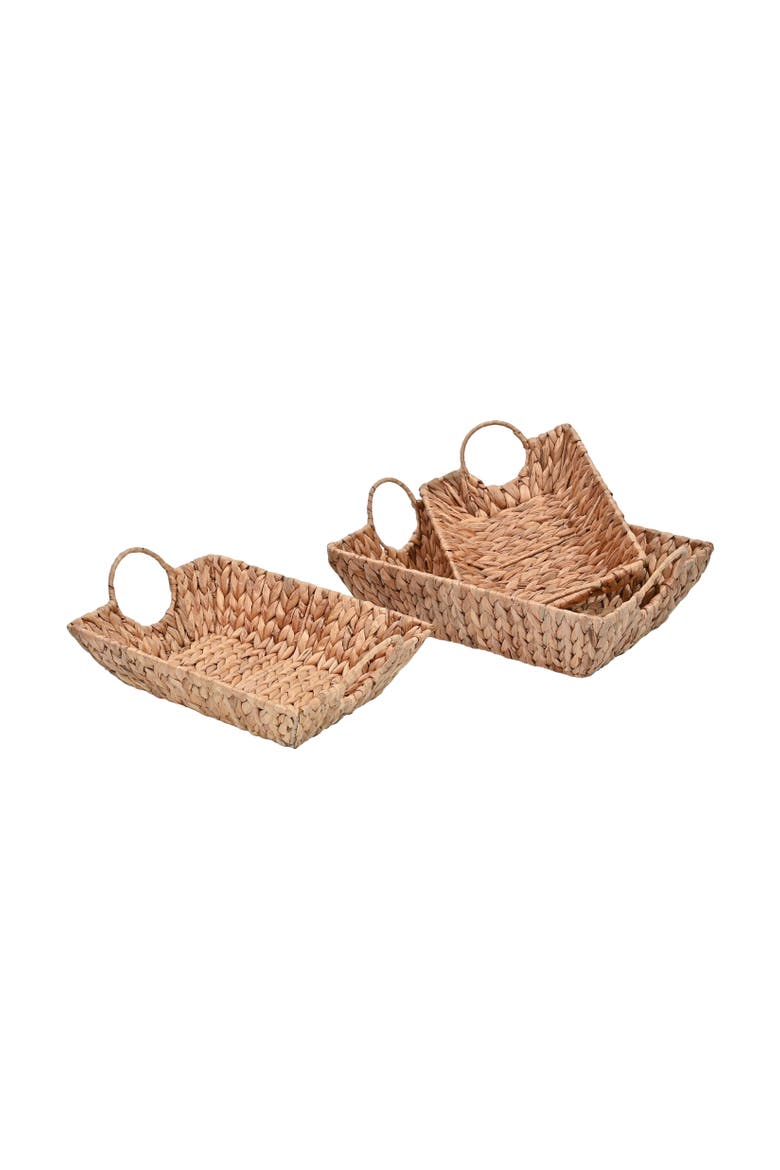 Rowan Bohemian Cottage Handwoven Hyacinth Rectangular Decorative Basket Trays with Handles,, Main, color, Natural