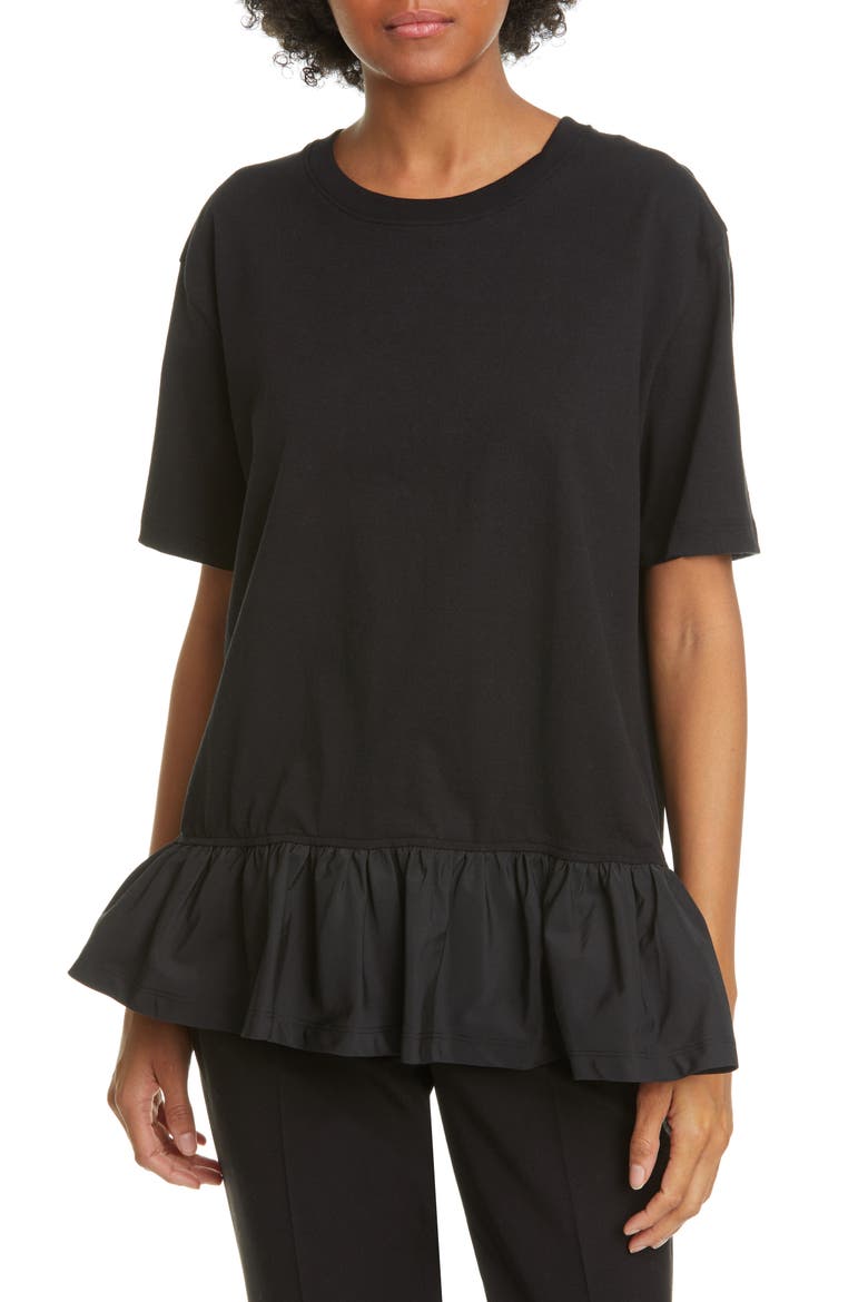 Taffeta Ruffle Tee, Main, color, NERO
