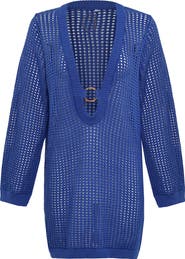 Maaji Ian Long Sleeve Sheer Cotton Open Stitch Cover-Up Minidress